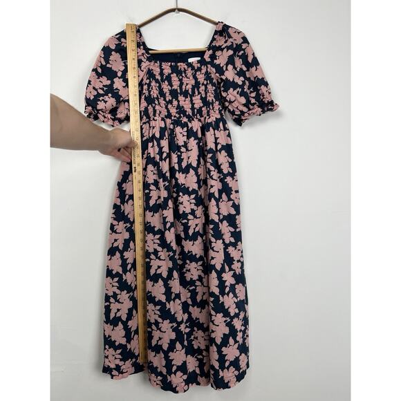 The Nines By Hatch Size XS Maternity Navy & Mauve Pink Floral Smock Midi Dress - Picture 5 of 10